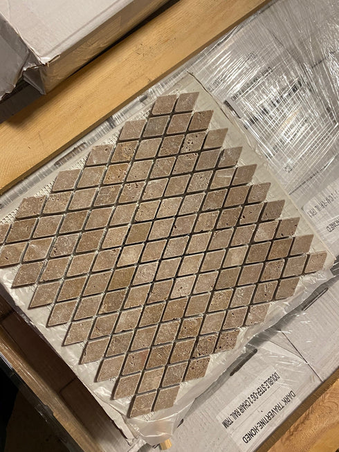 Noce Travertine Tumbled Diamond Mosaic Tile 1x2"